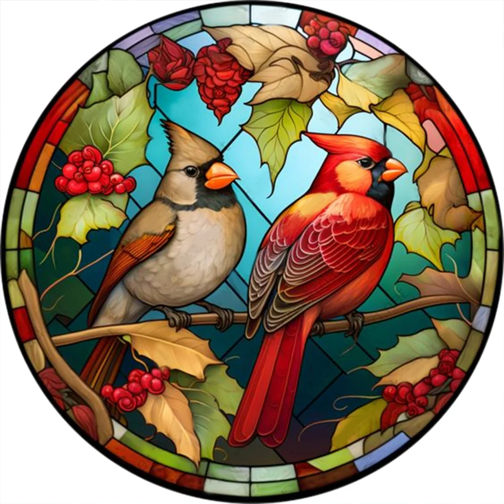 Full Round Diamond Painting - Stained Glass Cardinal(Canvas|30*30cm)