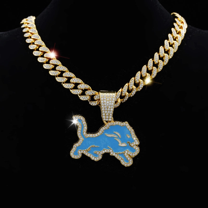 Fashion Blue Lion Olive Team Necklace Accessories Men Personalized Hip Hop Cuban Link Chain