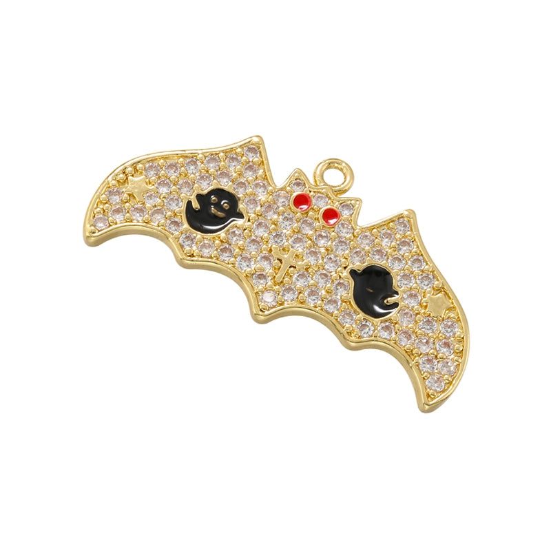 Ig Style Exaggerated Funny Ghost Bat Copper Enamel Plating Inlay Zircon 18k Gold Plated Halloween Charms