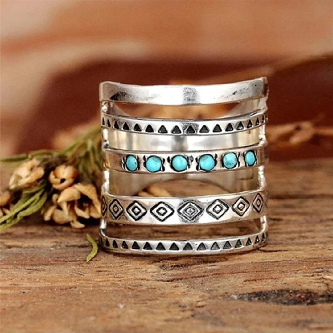 S925 Five-Layer Vintage Turquoise Ring