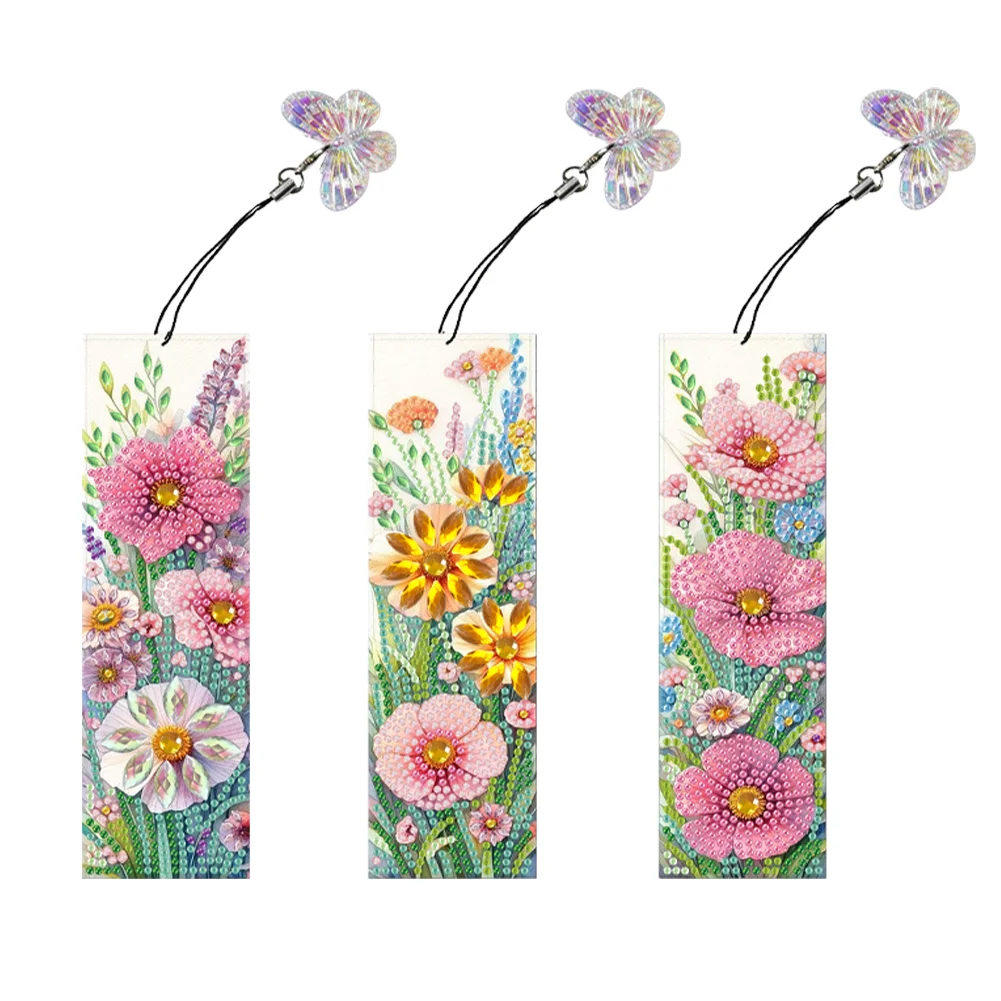 3Pcs Flowers Special Shape Diamond Painting Bookmark Making Art Kit