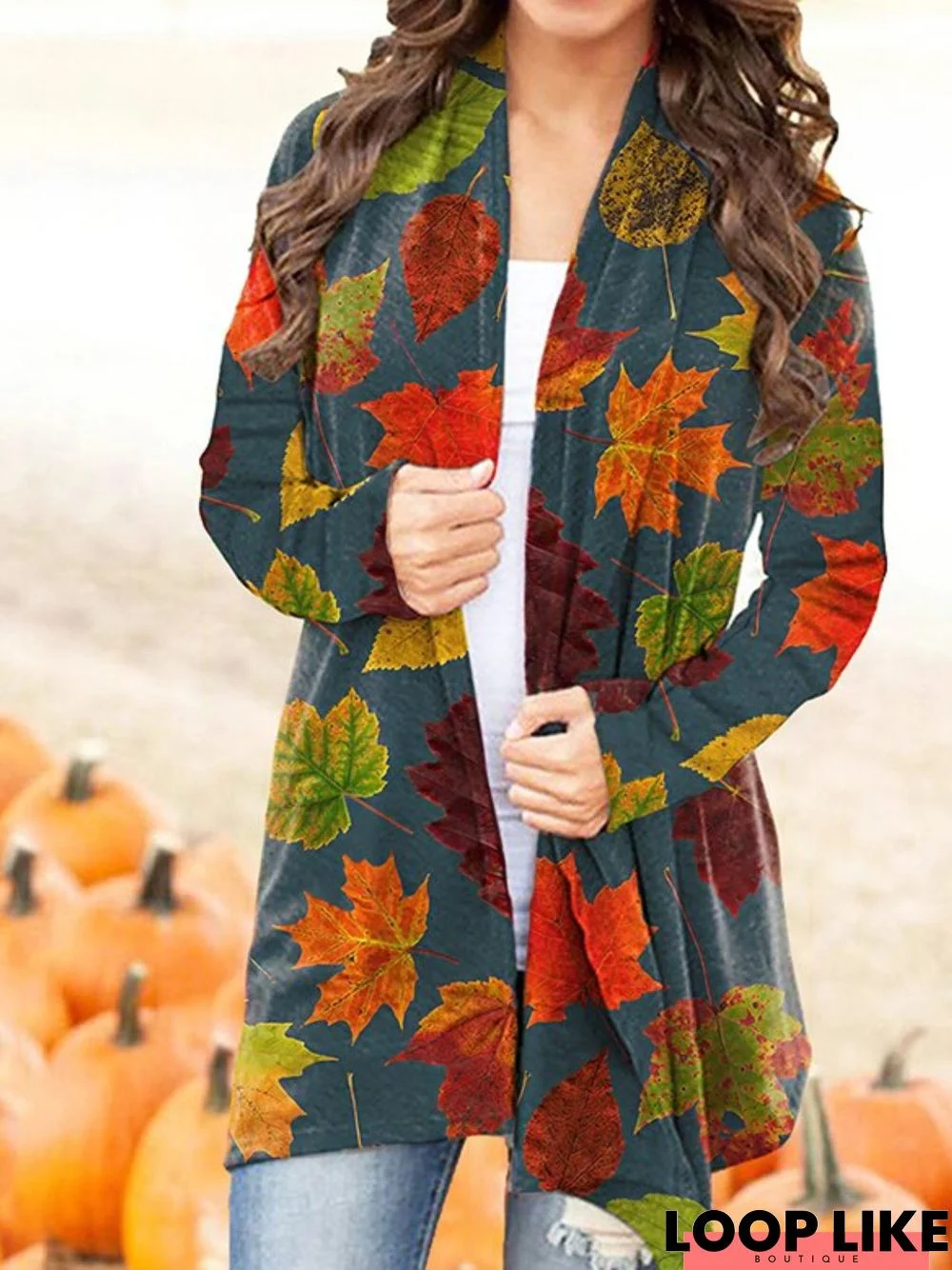 Casual Long Sleeve Printed Cardigan