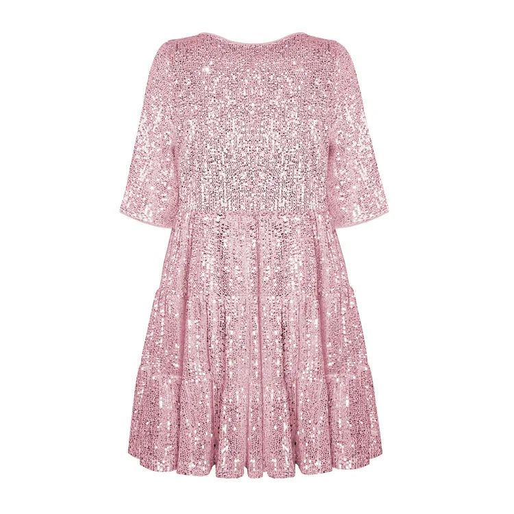 Women's Summer Party Dress Sequin Bling Swing Dress
