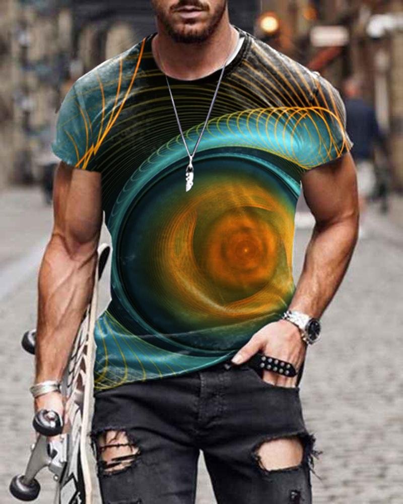 Fashion Circle Color Striped Rotating Short Sleeve T-Shirt