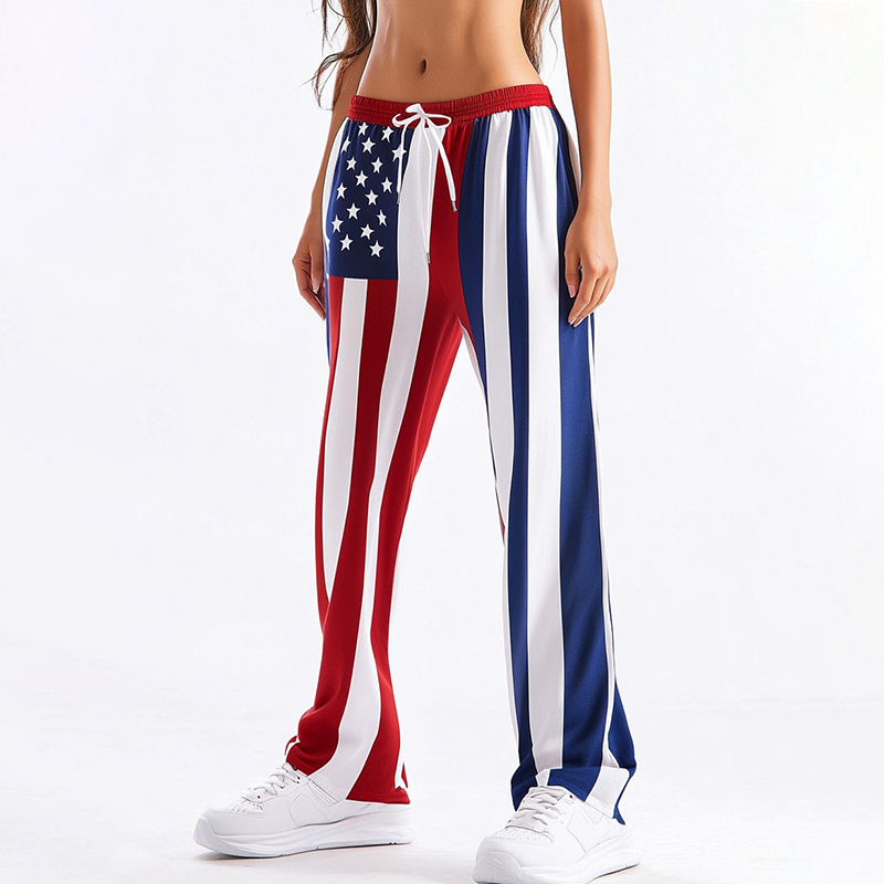  Women's Vintage Independence Day Flag Print Wide Leg Sweatpants Westsshops