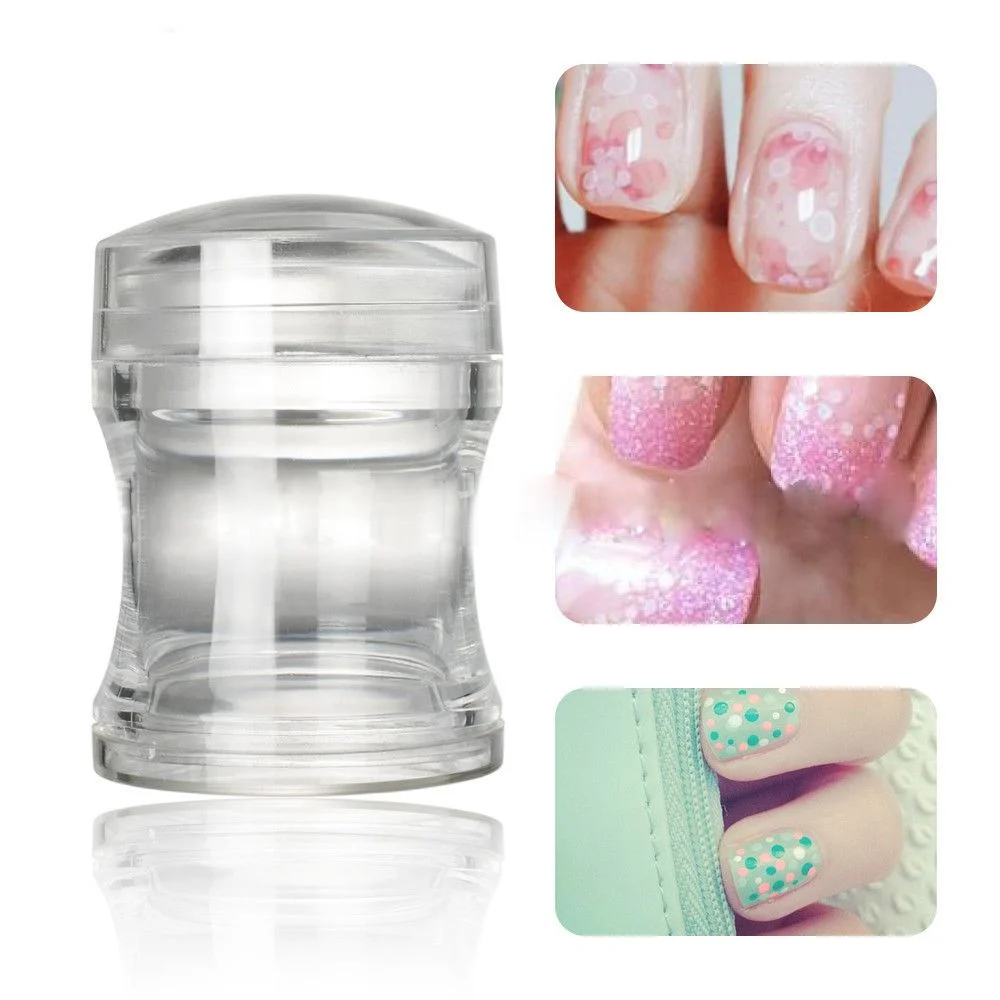 Mirror Nail Stamper Clear Silicone Head Manicure Scraper Polish Transfer Template Kits with Cap Nail Art Stamping Plate