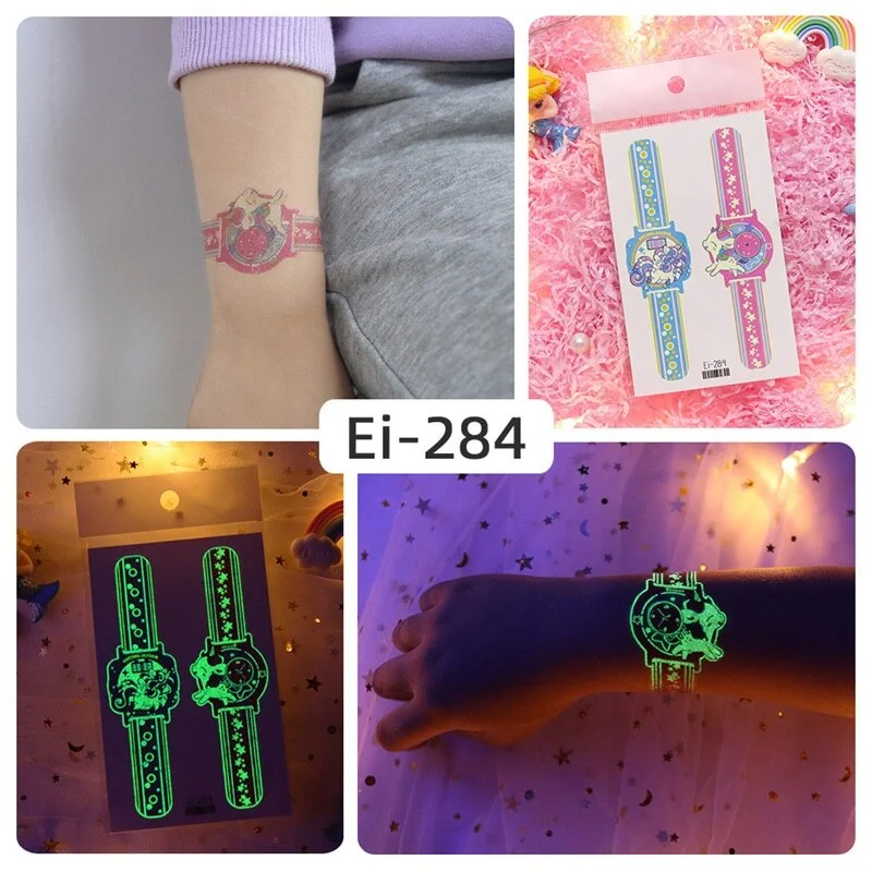 24 kinds Luminous Tattoo Sticker Children Arm Face Glowing Tattoos Watch Boys Body Art Girls Tatto Party Makeup Kids Gift