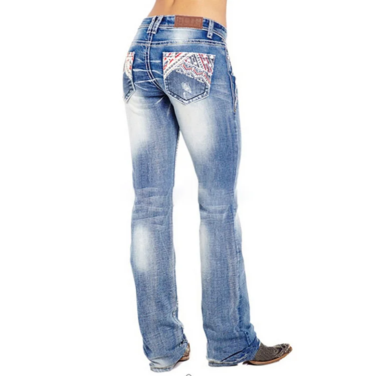 Washed Flag Embroidered  Slim Jeans