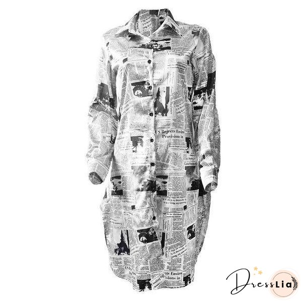 long sleeve plus size cotton letter print for women casual loose spring autumn shirt dress