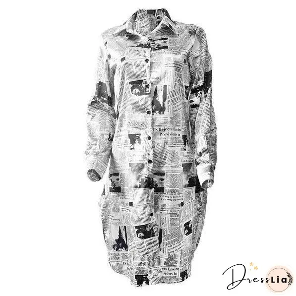 long sleeve plus size cotton letter print for women casual loose spring autumn shirt dress