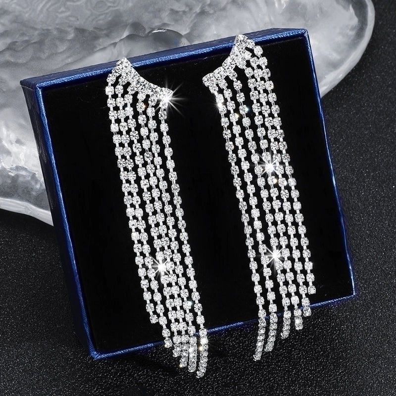 1 Pair Exaggerated Geometric Rhinestone Drop Earrings