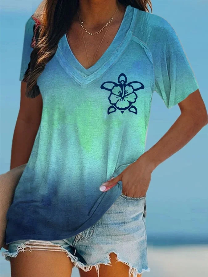 🔥Buy 3 Get 10% Off🔥Women's Hawaiian Sea Turtles Print  Casual T-Shirt