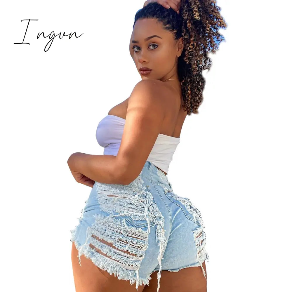 Ingvn - New Summer Ripped Hole Hollow Out Jeans For Women High Waist Sexy Tassels Cut Open Button