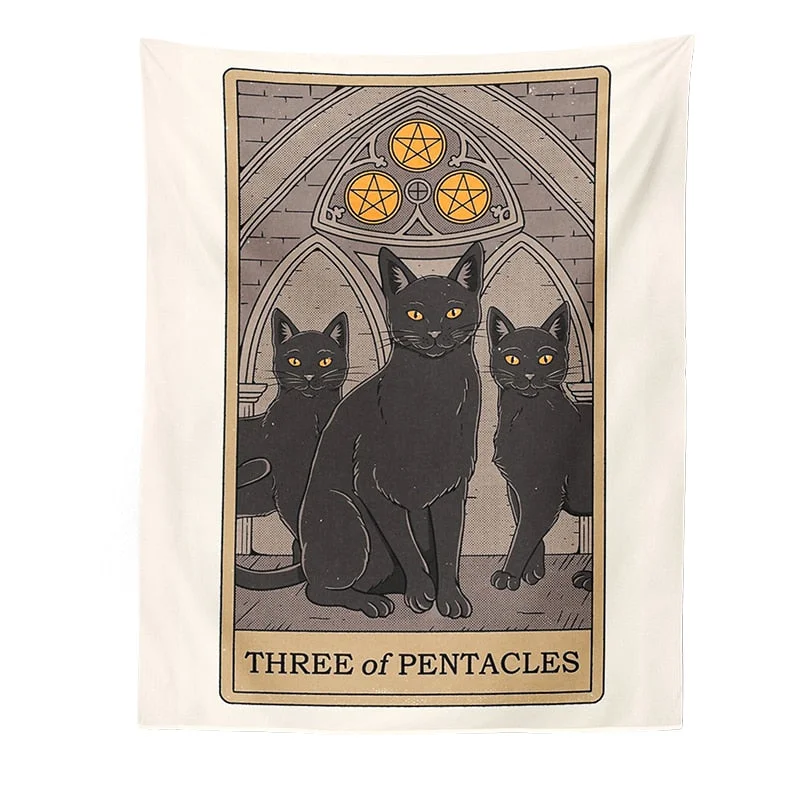Cat Divination Witchcraft Tarot Card Tapestry Wall Hanging Tapestries Baphomet Occult Home Wall Moon phase Mat Decor Cat Coven