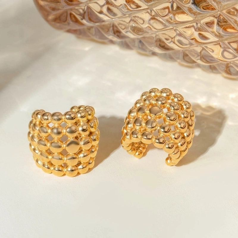 1 Pair Minimalist Classic Style Honeycomb Plating 304 Stainless Steel 18K Gold Plated Ear Cuffs