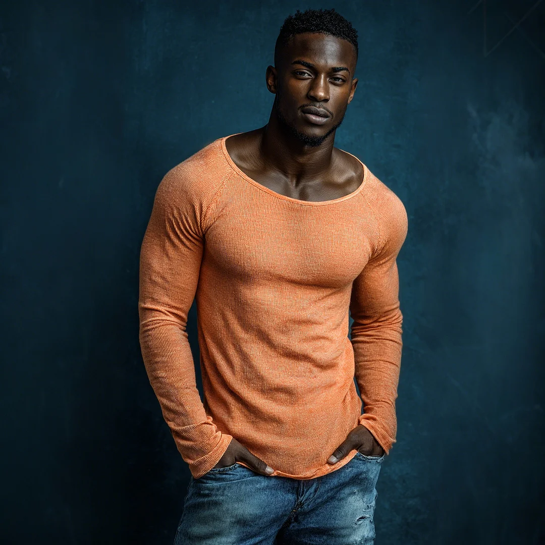 Men's Casual Comfort Ribbed T-Shirt Crew Neck Raglan Long Sleeve Top-inspireuse