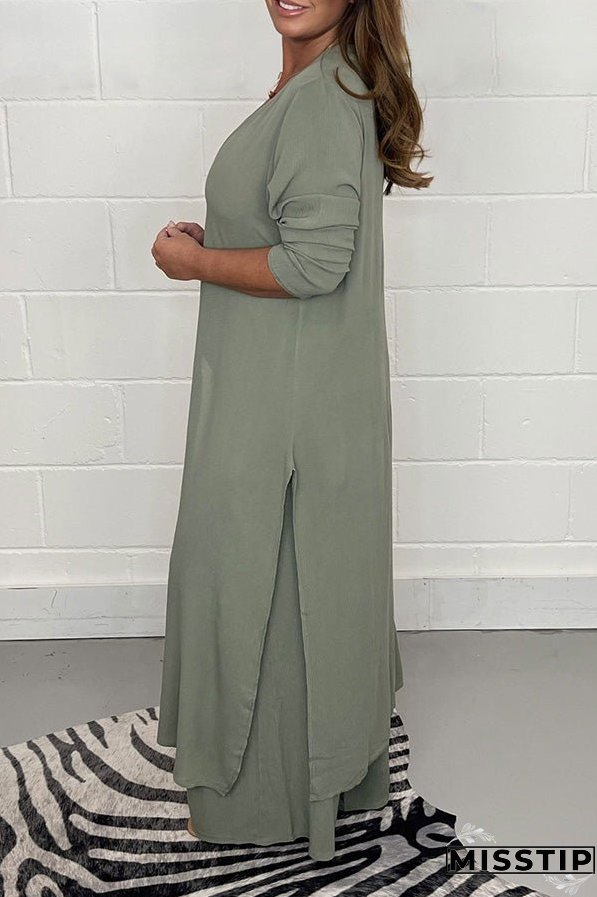 Slit Long Top Trousers Set