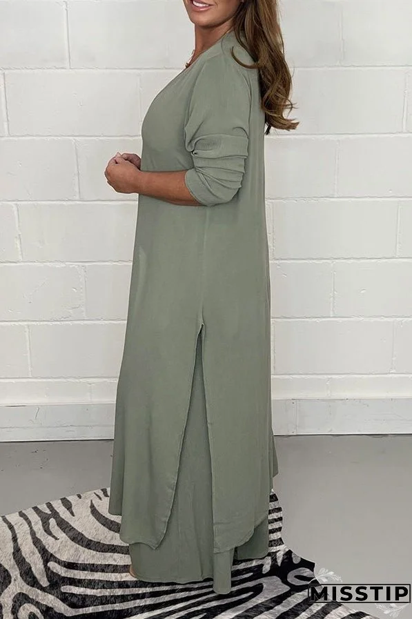Slit Long Top Trousers Set