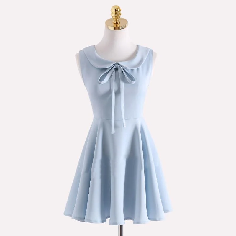 Baby Blue Bow Laced Sleeveless Dress SP179844