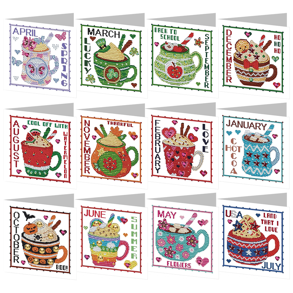 12pcs DIY Diamond Painting Greeting Card Month Calendar-Guru-buzz
