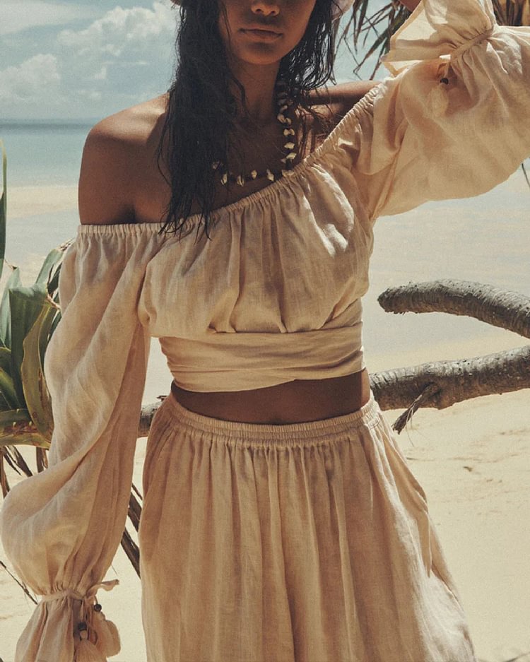 Linen Bundle Top and Leg Pants Set