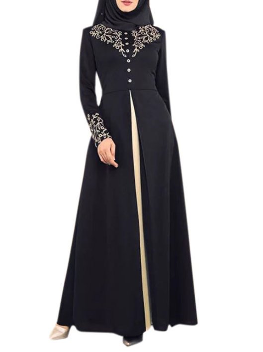 Bronzing stitching contrast color long dress