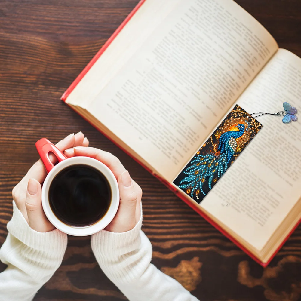 3Pcs Special Shape Peacock Diamond Painting Art Bookmark with Pendant for Books