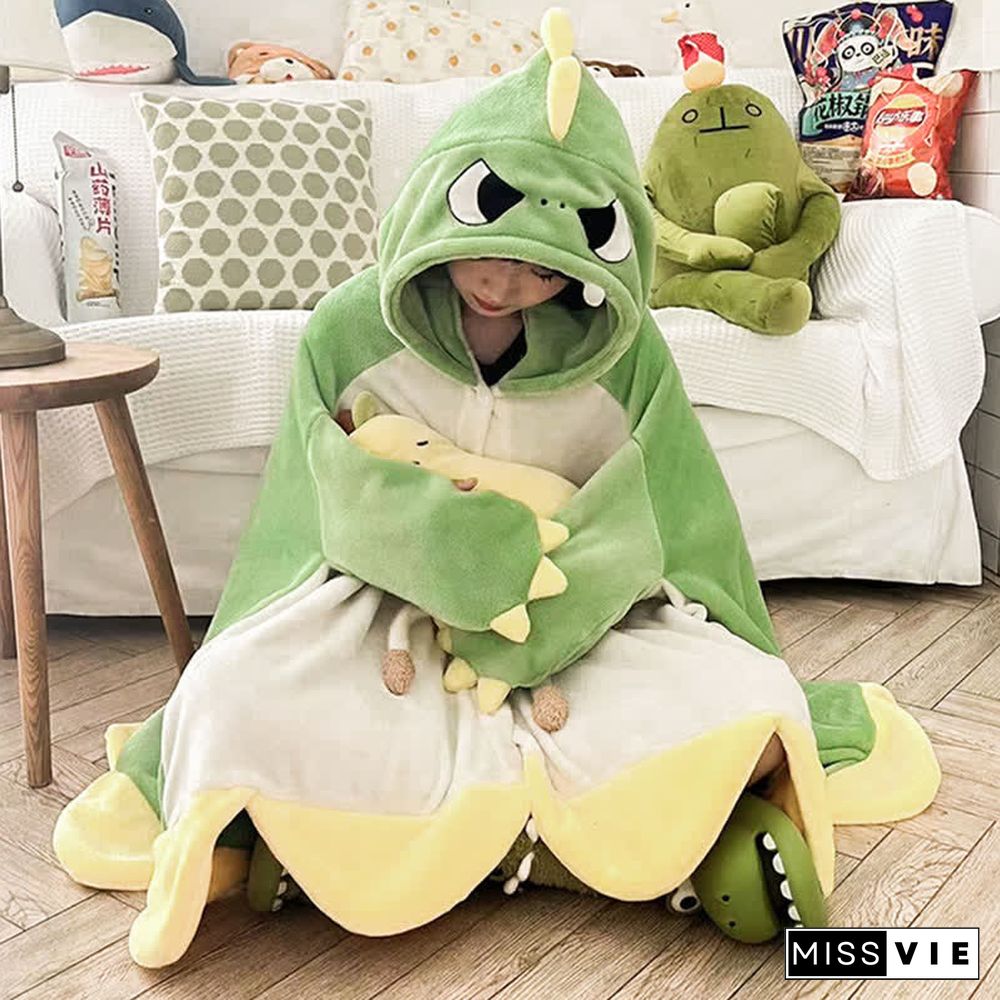 Pre-Order Cartoon Dinosaur Wearable Hooded Blanket Neck Pillow Two Pieces