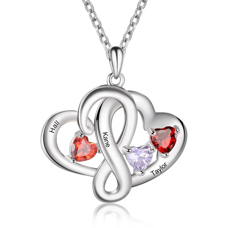 Personalized Infinity Heart Necklace Custom 3 Birthstones Necklace for Her