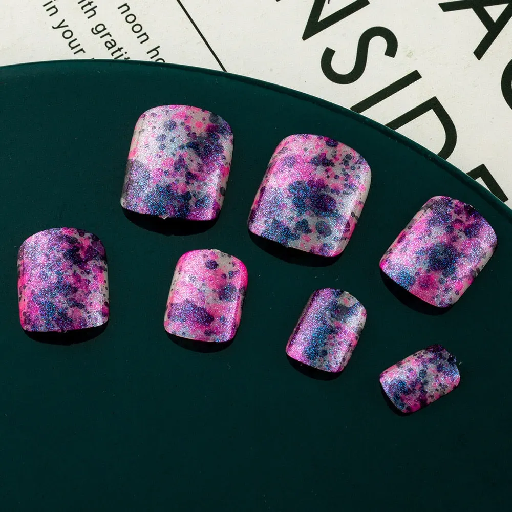24 Pcs Artificial Acrylic Toe False Nails Tips Symphony Starry Sky Magic Nail Powder Press On Fake Toenails Manicure Nail Art-Nail Inspo