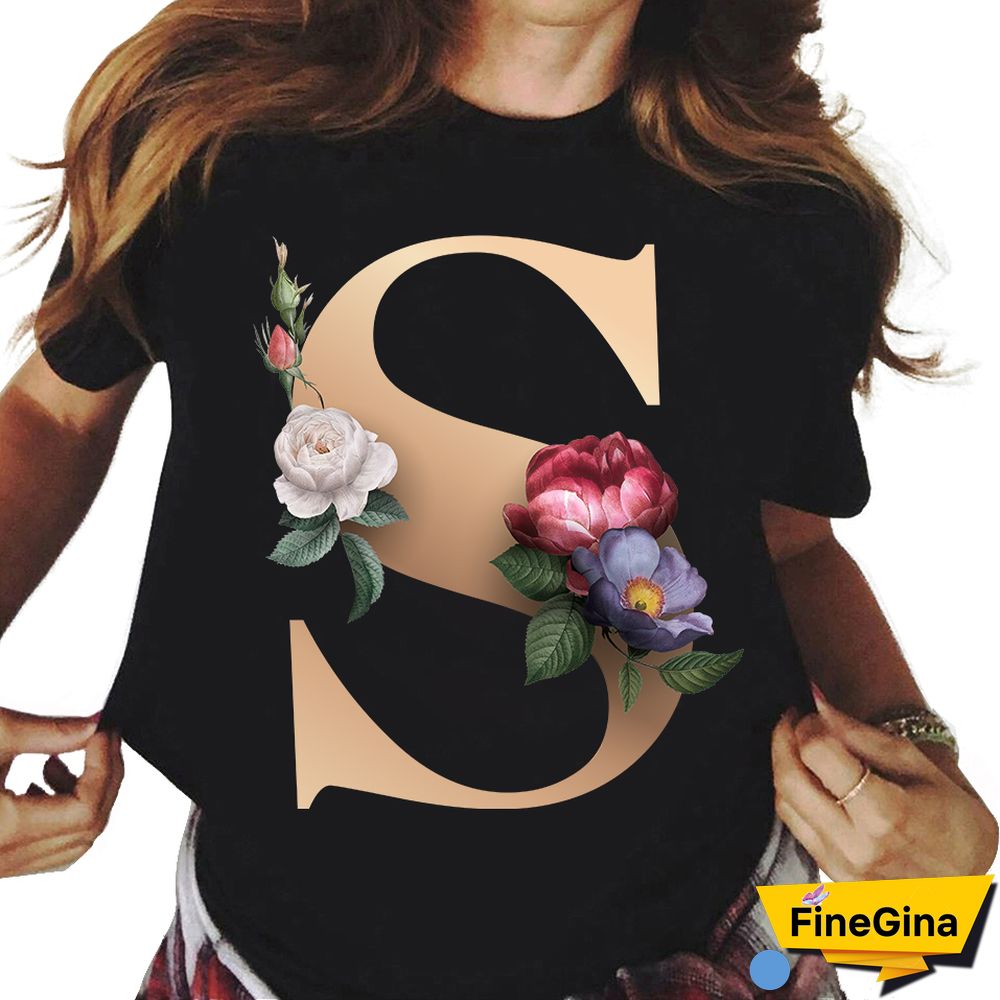 Custom Name Letter Combination T-shirt 26 FloralAlphabetFontClassicTShirt Fashion Harajuku Kawaii TShirt Women Top Tees