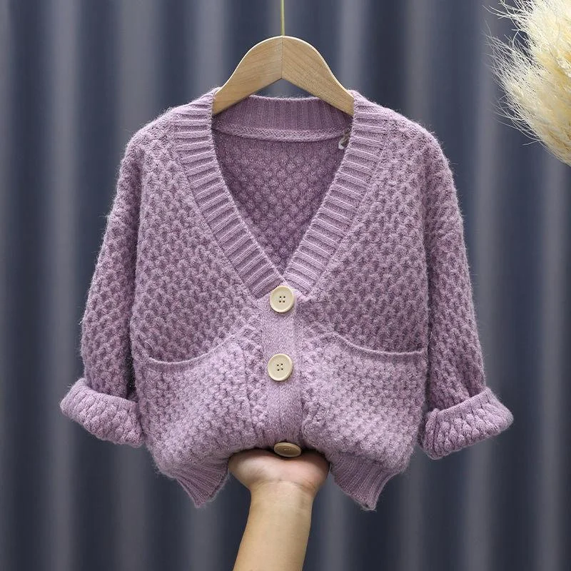 Girls Knitting Cardigan Sweaters Korean Single Breasted Solid Children's Clothing 3-13 Years Old Spring and Autumn Kids Clothes