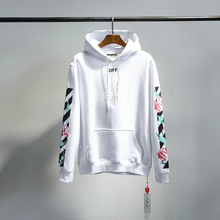 Off White Hoodie Winter No Liner Dimensional Patch Pocket Letters Ordinary Hooded Cotton Casual White Zipper Textile