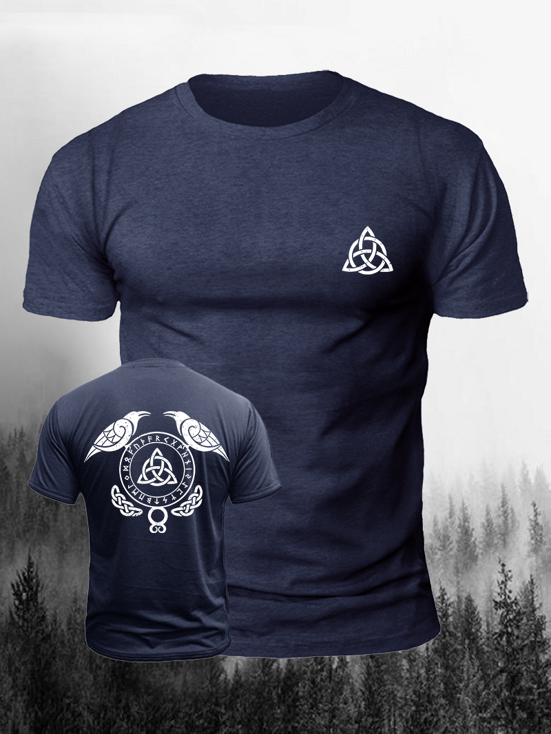 Men's Crow Rune Logo Print Casual Short Sleeve T-shirt