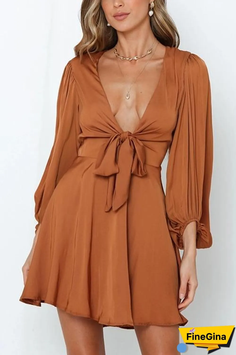 Bow Tie Deep V Neck Mini Dress