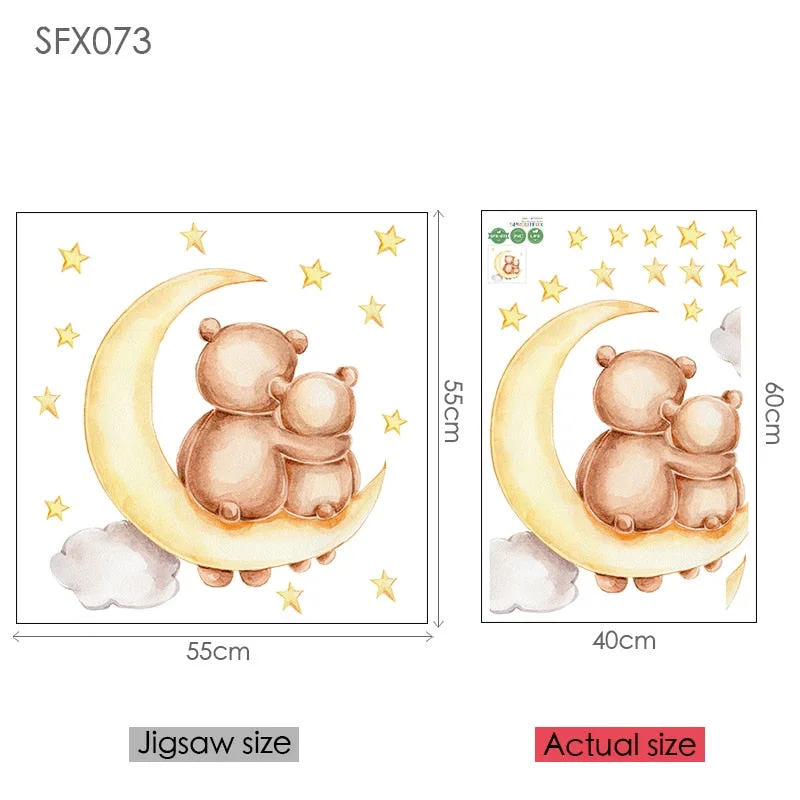 Moon Cloud Big Wall Stickers For Kids Rooms Boys Stars Large Wall Stickers For Children's Room Bear Bedroom Decoration