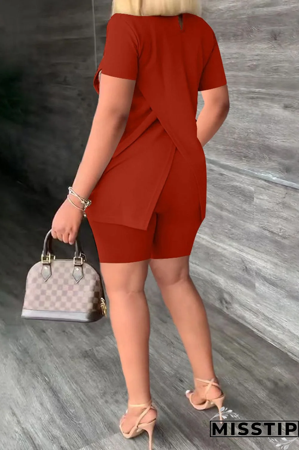 Black Casual Solid Patchwork Half A Turtleneck Short Sleeve Two Pieces