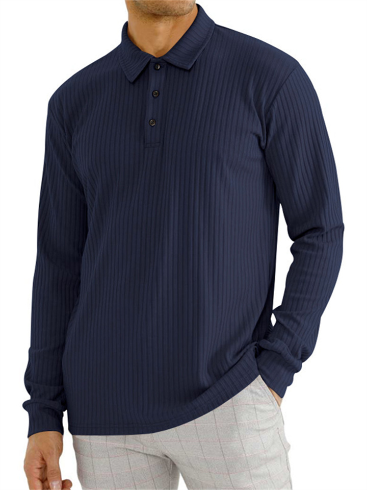 Autumn Men's Classic Solid Color Casual Lapel Button Long-sleeved Men's Men's Temperament Commuter Polo Shirt