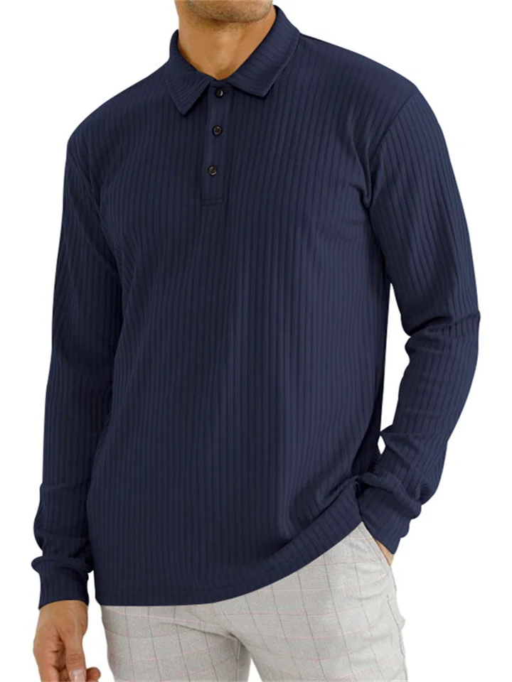 Autumn Men's Classic Solid Color Casual Lapel Button Long-sleeved Men's Men's Temperament Commuter Polo Shirt-Mixcun