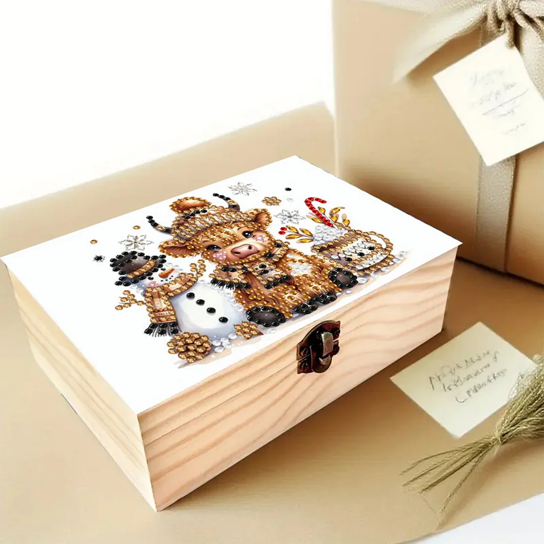 Cows and Snowmen DIY Wooden 5D Diamond Art Diamond Art Storage Box for Adults