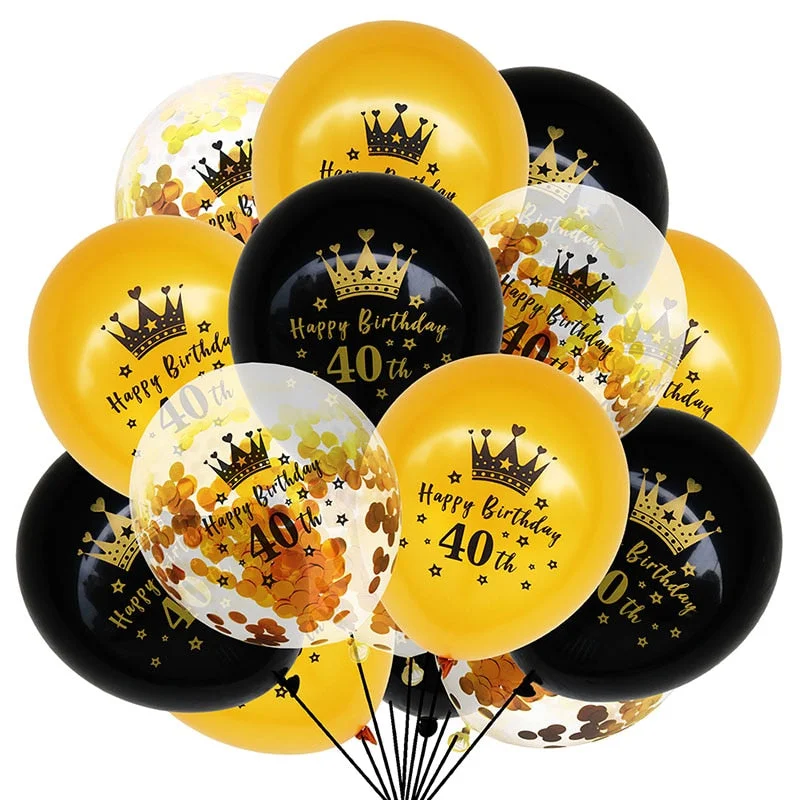 15Pcs Black Gold Latex Balloons 18 30 40 50 Happy Birthday Party Confetti Balloons Adult Birthday Ballons Decorations Supplies