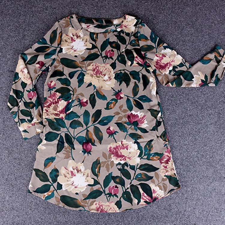 Mori Mid-length Linen Printed Lotus Shirt Dress Women's Large Flower