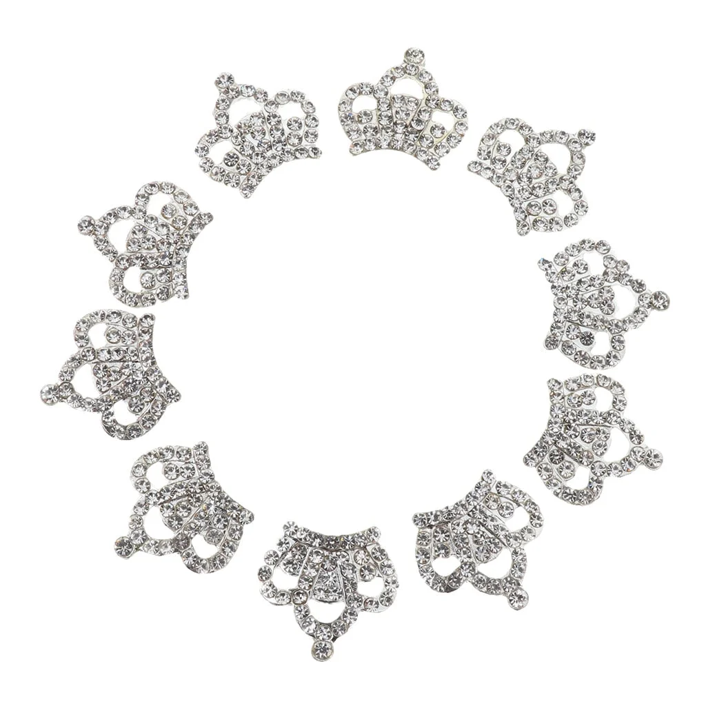 Phenovo 10pcs Crystal Diamante Crown Embellishments Wedding Dress Decoration Gift DIY Accessories Crafts 23x23mm