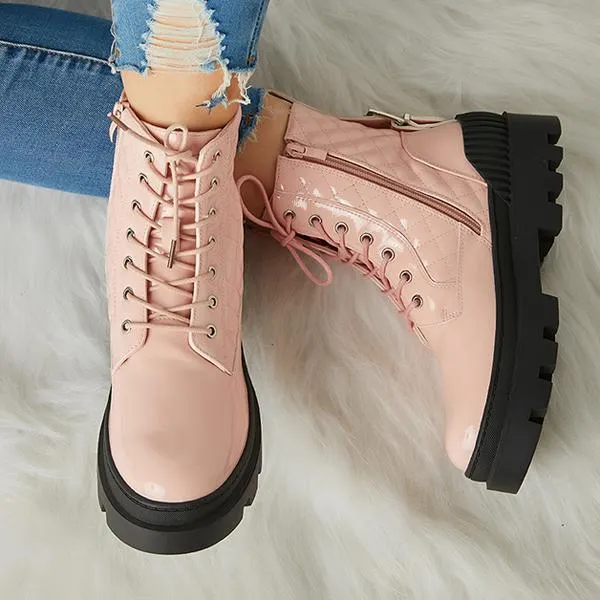 Women Vintage Motorcycle Mid Heel Platform Boots