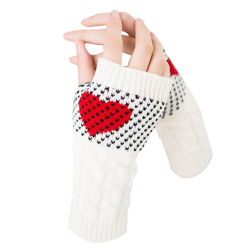 Women Winter Warmers Christmas Cashmere Fingerless Long Gloves  Knitted Heart type Glove