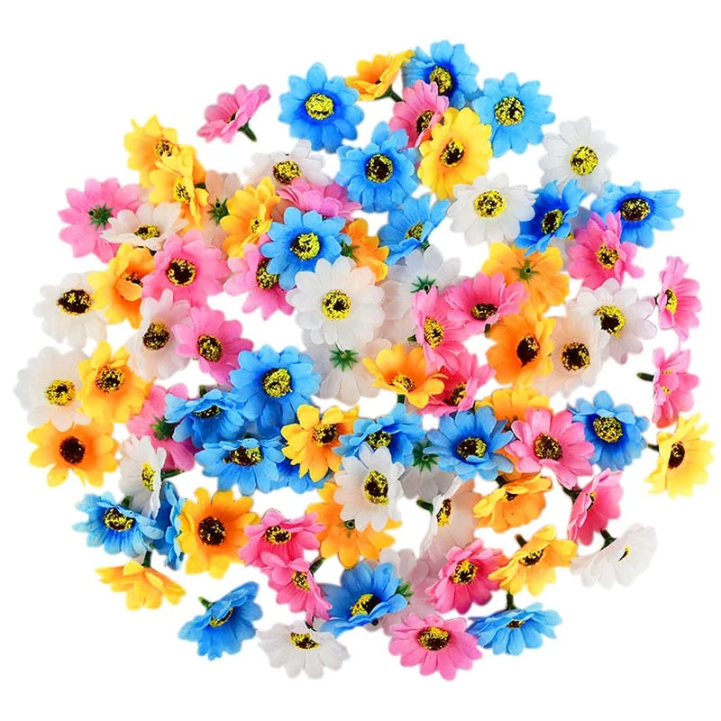 100Pcs 4.5cm Mini Silk Sunflower Artificial Flowers Head For Wedding Party Home Decoration DIY Wreath Scrapbooking Fake Flowers