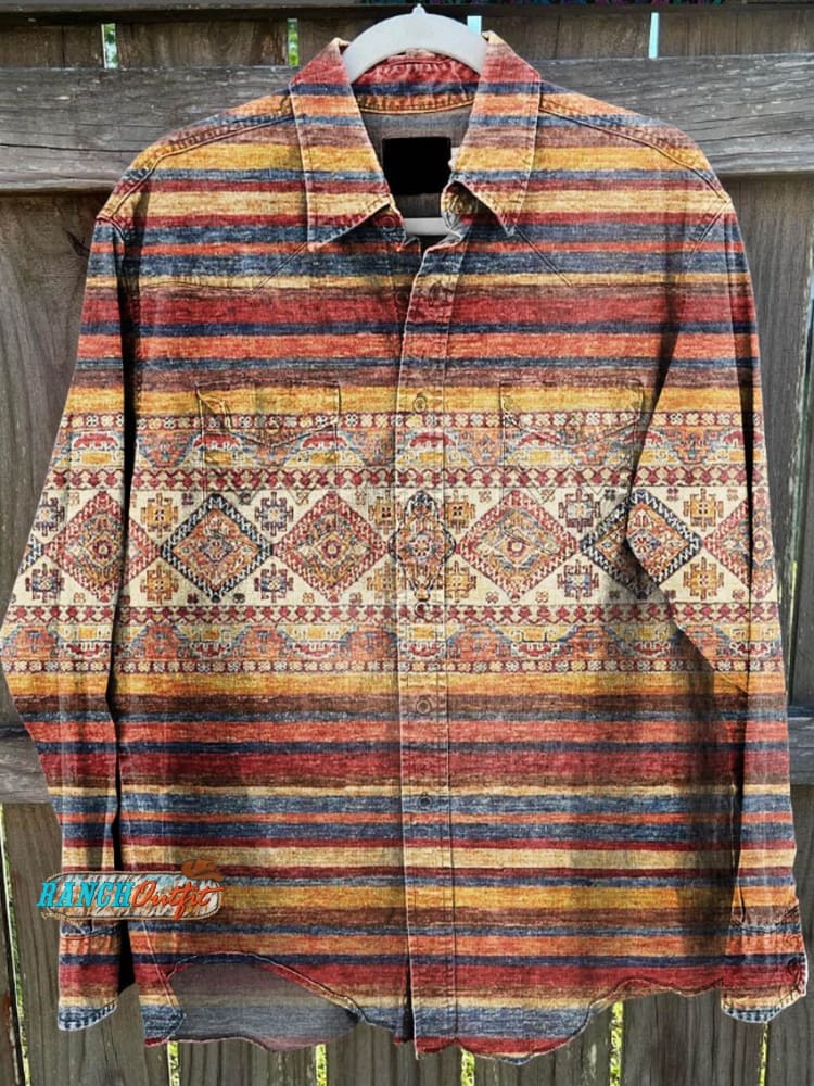 Color Vintage Stripe Print Casual Shirt Multicolor / S