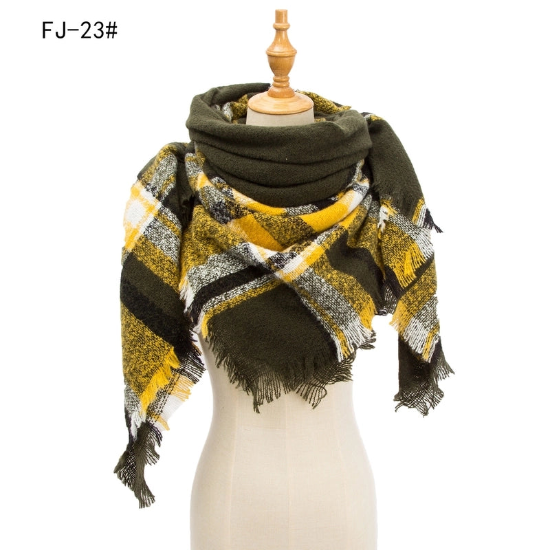 Hot Factory Direct Supply Autumn And Winter New Thickened Warm Circle Yarn Bristle Plaid Square Scarf For Women