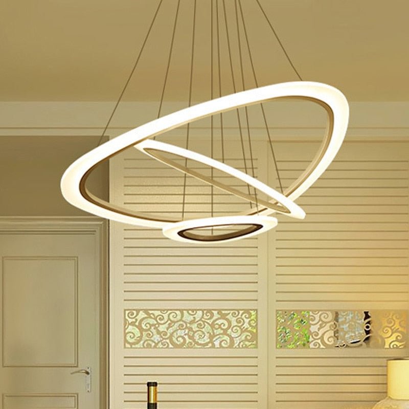 Modern LED Circles Pendant Lights Living Dining Room Fixtures With Remote Dimmable Rings Home Decor Bedroom White Hanging Lamp