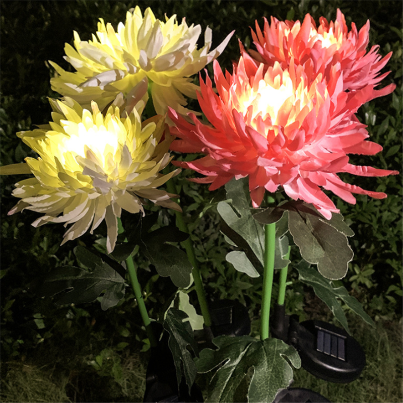 2PC Outdoor Solar Chrysanthemum Lights, Waterproof Outdoor Garden Light For Patio Yard Decor 、、sdecorshop